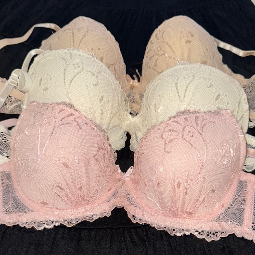Elegant Lace Bra Set - Pink, White, Cream